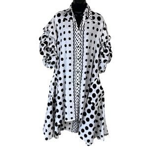 Step In Style Polka Dot Lagenlook Puff Sleeve Asymmetrical Button Down Dress